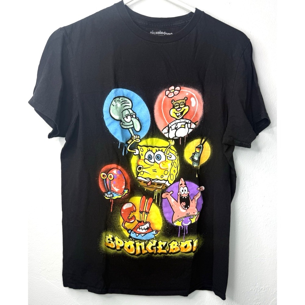 Nickelodeon SpongeBob SquarePants Graffiti T Shirt Black Men's M Cartoon -2590